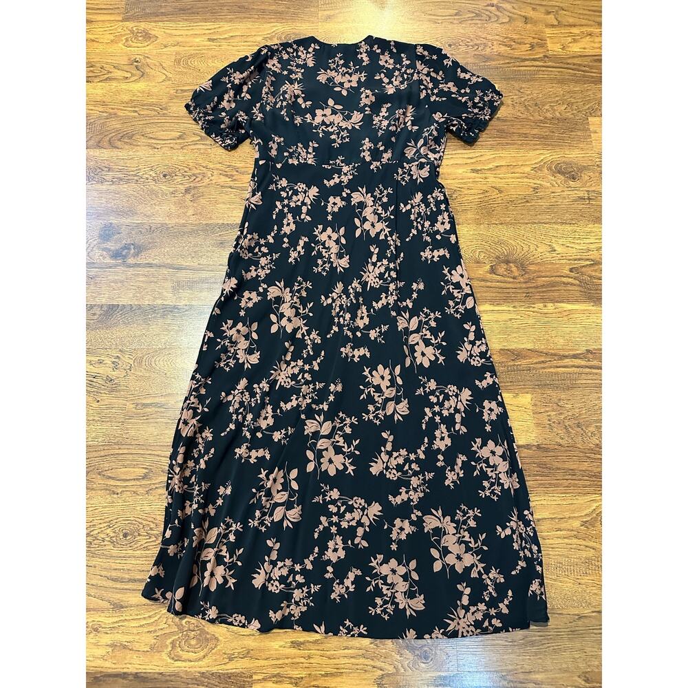A New Day Floral A-Line Midi Dress Black Pink XL Crepe Flowing Feminine Dress - Picture 2 of 10